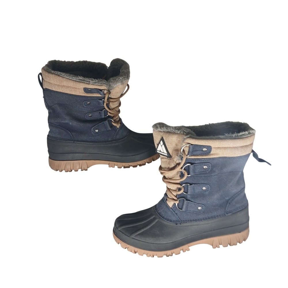 Mishansha‎ Mens Snow Boots Navy Blue Tan Duck Boots Faux Fur Lined Size 7